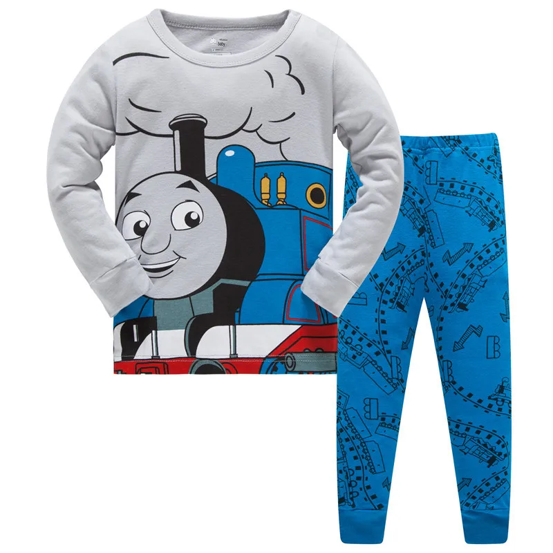 Spring Baby Boys Sleepwear Pajamas Sets Cotton Dinosaur Printed Long T-shirt+Pants Kids Children's Clothing - Цвет: 13