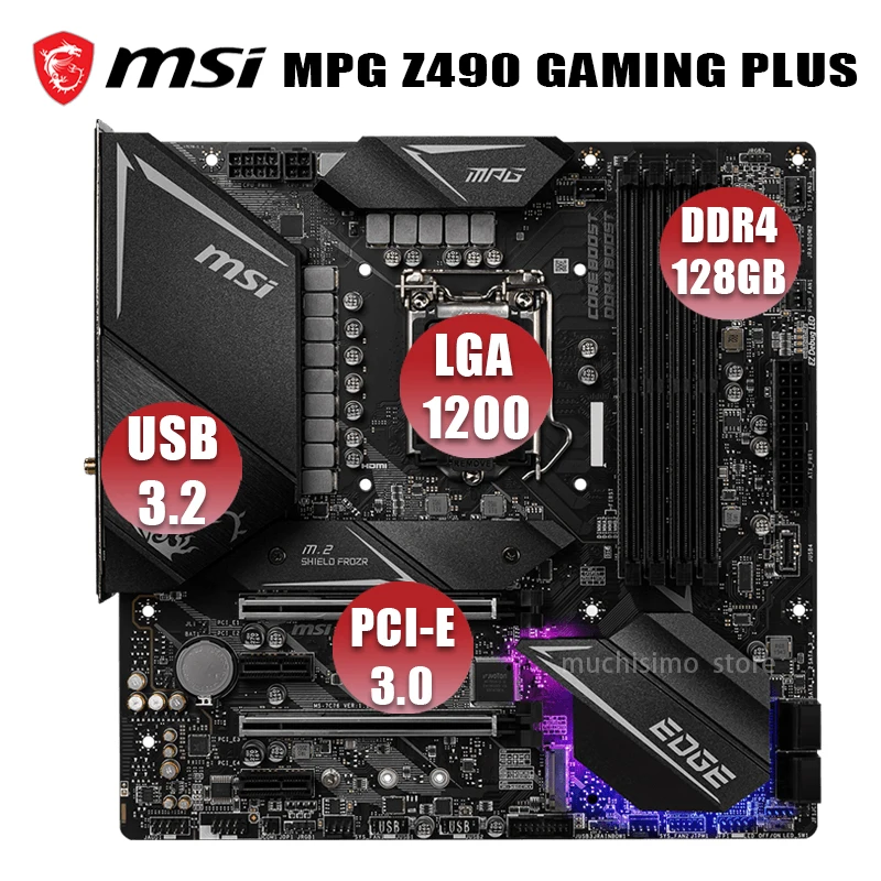 Billig LGA 1200 MSI MPG Z490 GAMING PLUS Motherboard Unterstützung 10th-Gen Cpu DDR4 128GB PCI-E 3,0 M.2 Gaming ATX Dota CF PC Z490 Placa-Mãe