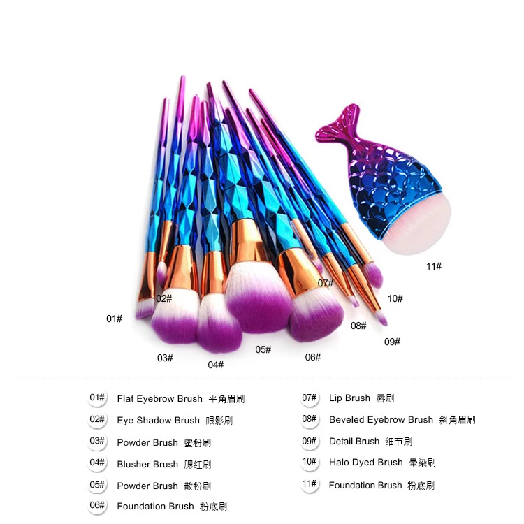 11 шт./компл. кисти для макияжа теней высококачественные с единорогом набор кистей