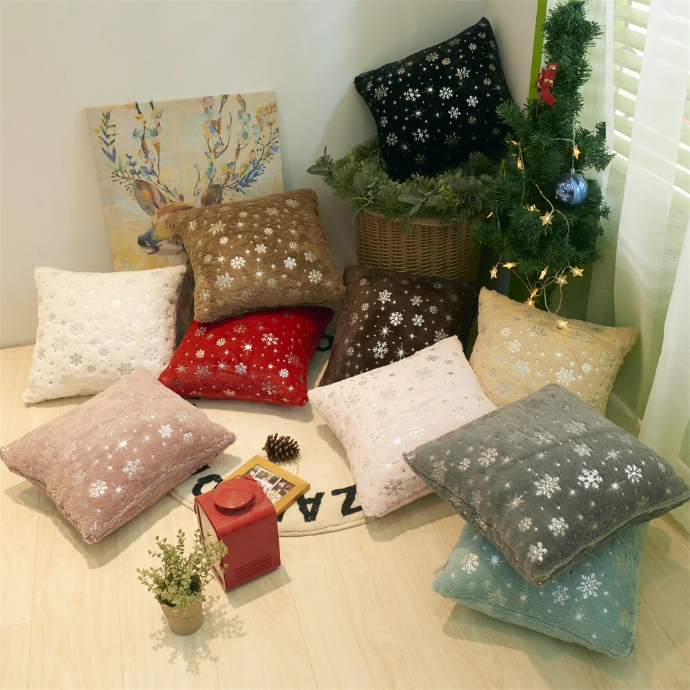 

45x45 Nordic Home Decor Christmas Cushion Cover Snowflake Plush Pillow Cover for Gift Sofa Decorative Kussenhoes