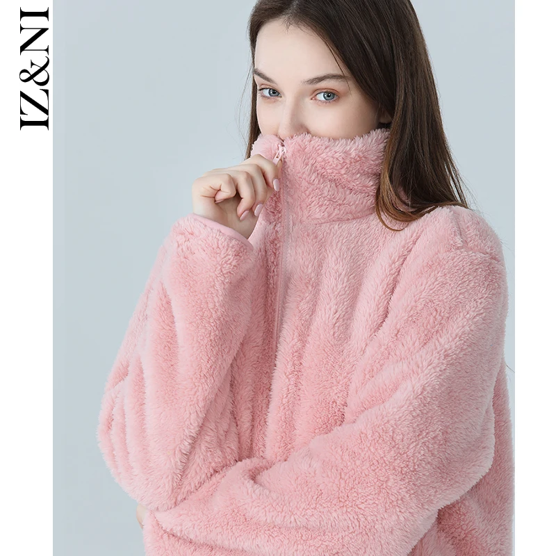 

★IIZZINI 2020 pajamas women long sleeve thickening coral fleece winter warm flannel turtleneck leisurewear suit