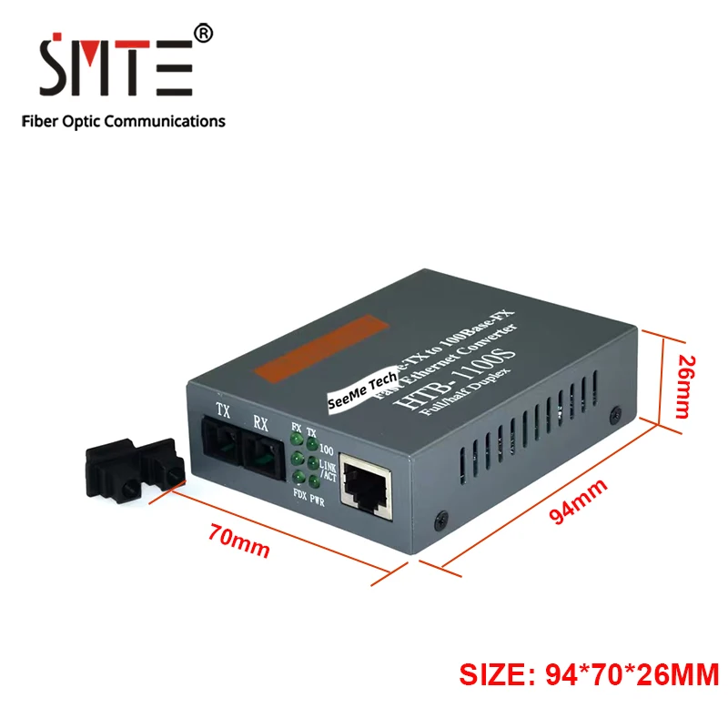 Оптический медиа-конвертер HTB-1100S 25km 10/100 Мбит/с RJ45 одномодовый одноволоконный TX RX