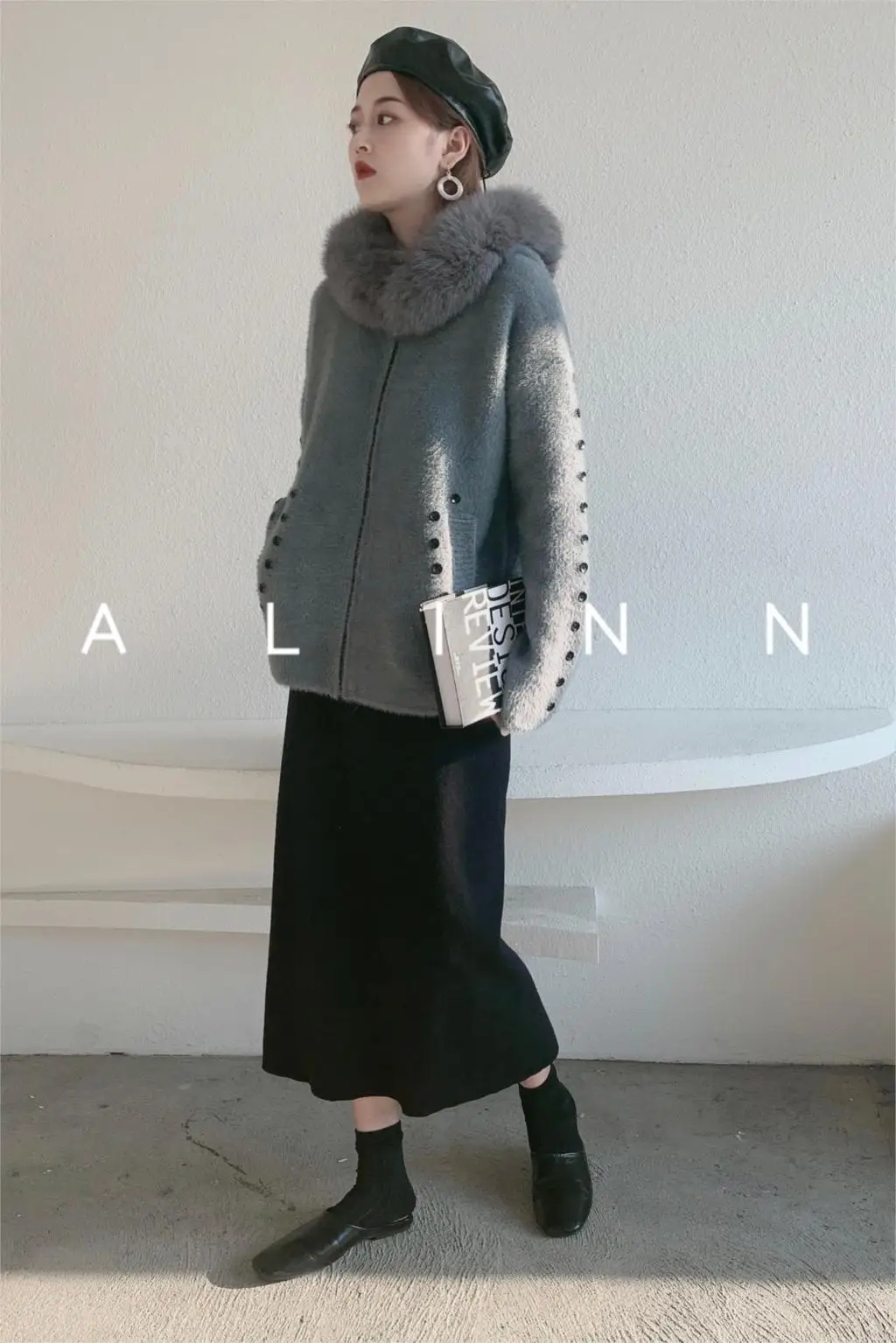 

Jumper Cardigan Feminino 2020 Mink Computer Knitted Solid Full Winter New Sweater Female Real Fox Collar Mink Knit Loose Button