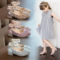 2021new children leather shoes kids rhinestone princess shoes for wedding and party crystal show shoes girls gold silver pink
