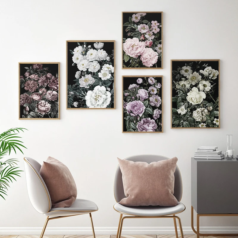 

Nordic Pink White Peony Flower Poster Print Canvas Mural Modern Wall Art Picture Home Decoration Art Painting