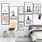 Абстрактная Картина на холсте Хэллоуин ведьма Паук Паутина оранжевые фиолетовые буквы настенный плакат украшение для гостиной