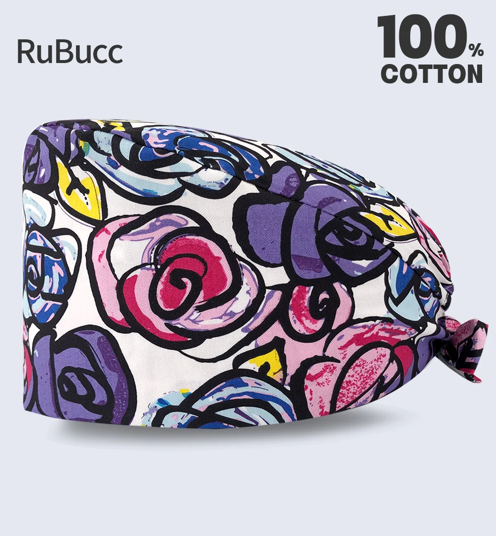 

Хлопковая хирургическая шапочка с мультяшным принтом, вращающаяся, медсестра, рабочая шапочка, хирургические скрабы, шапочка с черепом, акс...