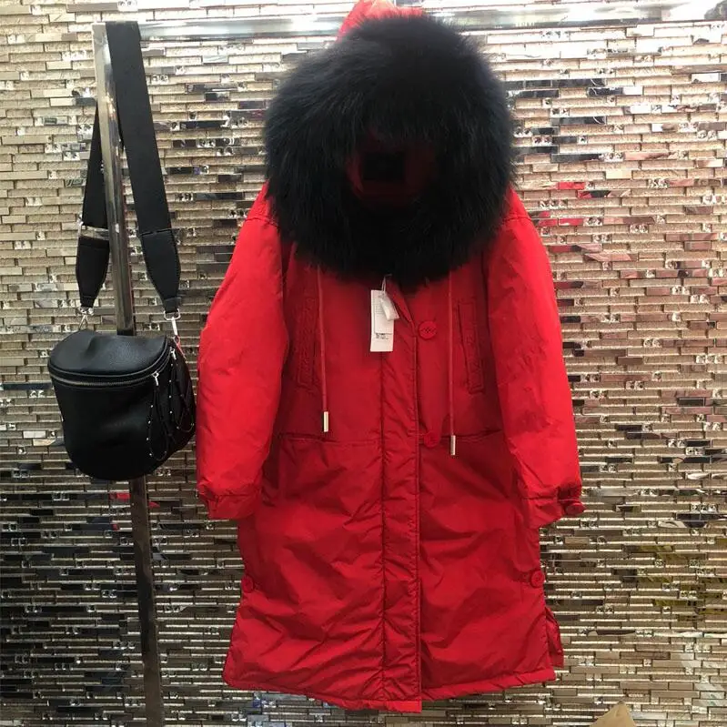 Г. nouvelle veste d'hiver femmes canard doudoune длинные vers le bas Parkas lâche femme manteau grand roneel fourrure de rate laveur A capuche veste chaude
