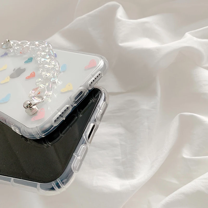 

For iPhone 12 Mini Pro 11 ProMax X XS XR SE2020 8 7 Plus 6 s Bracelet Phone Cover INS Love Colorful Soft Silicon Clear Back Case