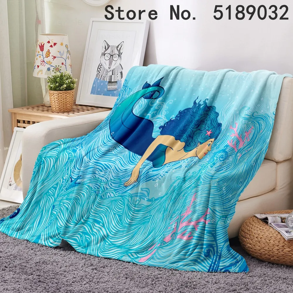 

Фланелевое Флисовое одеяло с рисунком русалки, подарочное одеяло на диван-кровать, дорожные текстильные постельные принадлежности для дом...