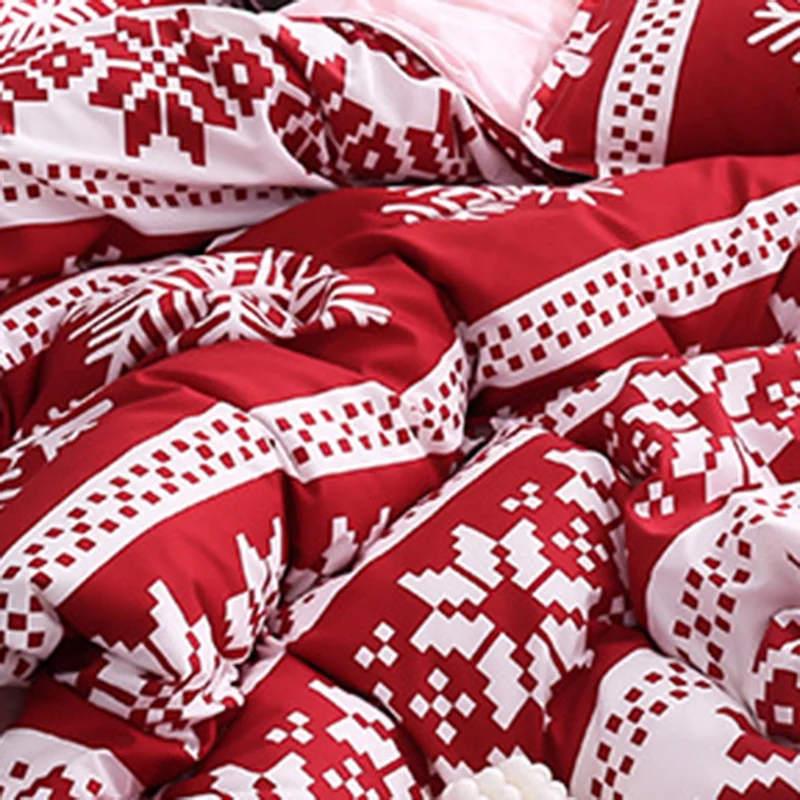 

Red Christmas Snowflake Bedding Set Duvet Cover Flat Pillowcase