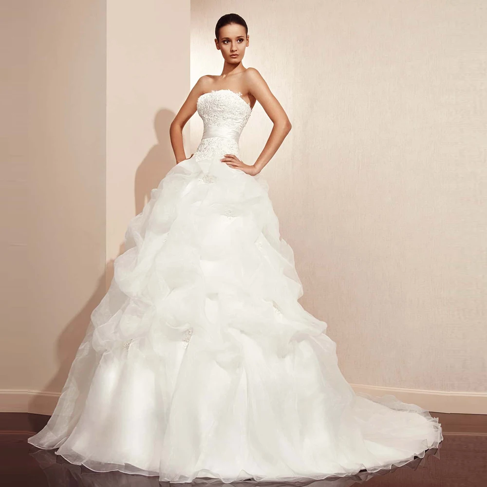 Vestido De Noiva Princesa/свадебное платье без бретелек со шнуровкой и аппликацией сзади