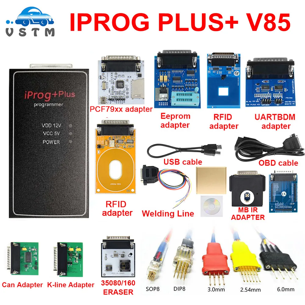 Новинка IPROG Plus + Полные Адаптеры V85 поддержка IMMO/коррекция пробега/сброс подушки