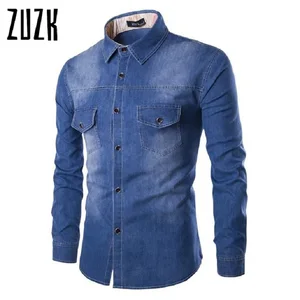 Прямая поставка, Мужская джинсовая рубашка, Мужская Модная приталенная Повседневная рубашка, рубашки с длинным рукавом, мужская Ковбойская Рубашка