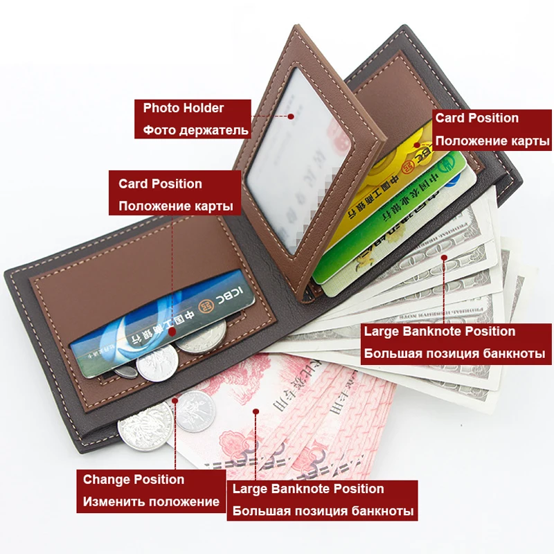 MenBense Men Money Pocket ID Card Holder Coin Change Pocket Letter Print Patchwork Female Purse Handbag Bifold Clutch Bag