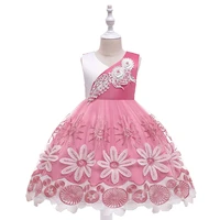 pink lace embroidery flower girls dresses knee length elegant princess pearls kids formal pageant gown