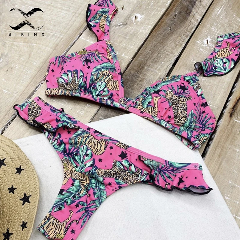 Сексуальный купальник с принтом женское треугольное бикини 2020 оборками Женский