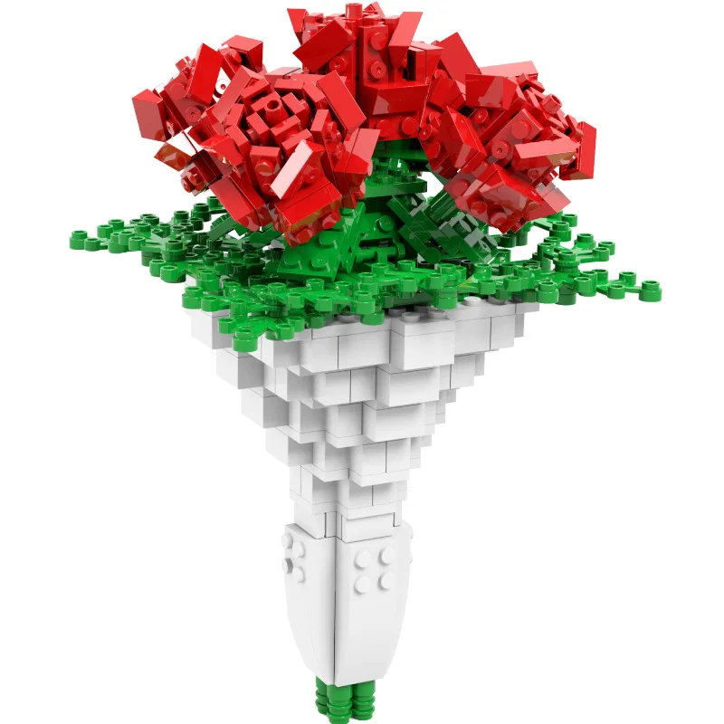 

New Creator MOC Diy Rose Flower Bouquet Building Blocks Kits Home Decor Garden Plant Assembly Bricks Toys For Girls Friends Gift