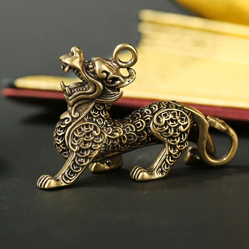 Маленькая бронзовая китайская фигурка удачи в древнем звере брелоки с подвеской