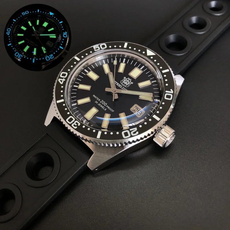 

Мужские автоматические часы STEELDIVE, Роскошные Водонепроницаемые наручные часы 200 м, швейцарские светящиеся спортивные часы