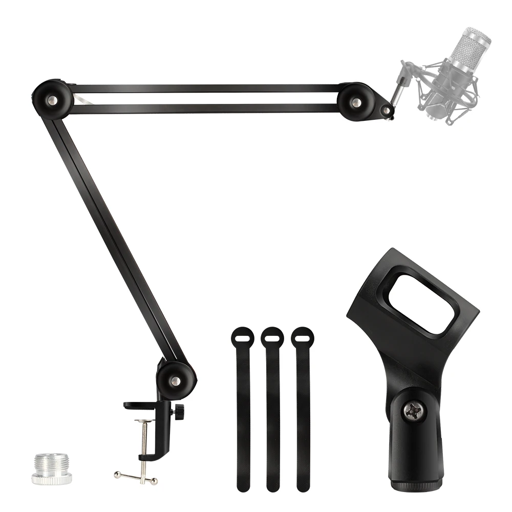 

Extended Mic Arm Stand Large with Mic Clip 5/8" Screw Adapter Swivel Mount Upgraded Heavy Duty Clamp for Radio Studio Microphone