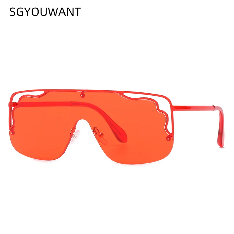 

SGYOUWANT 2021 Large frame integrated sunglasses metal hollow decorative glasses fashion retro trend box sunshade glasses
