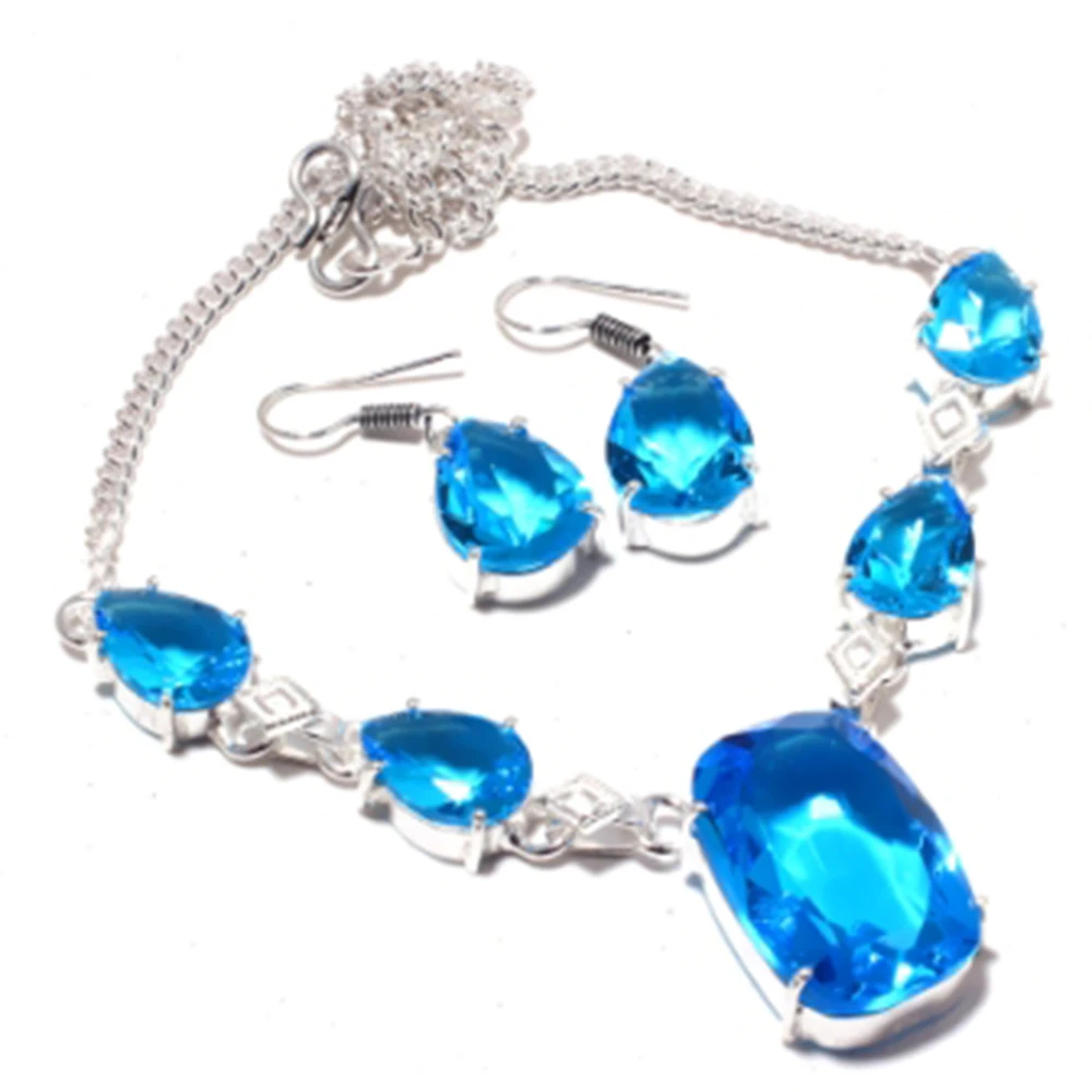 

Blue Topas Necklace + Jewelry Set Silver Overlay over Copper , 43.8 cm, N4365