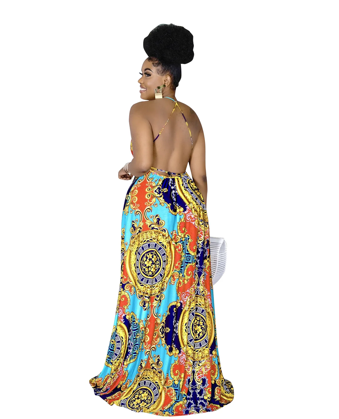 

RStylish Women Summer Dress 2021 Boho Casual Beach Style Sleeveless Loose Fit Female Holiday Sexy Halter Print Long Midi Dresses