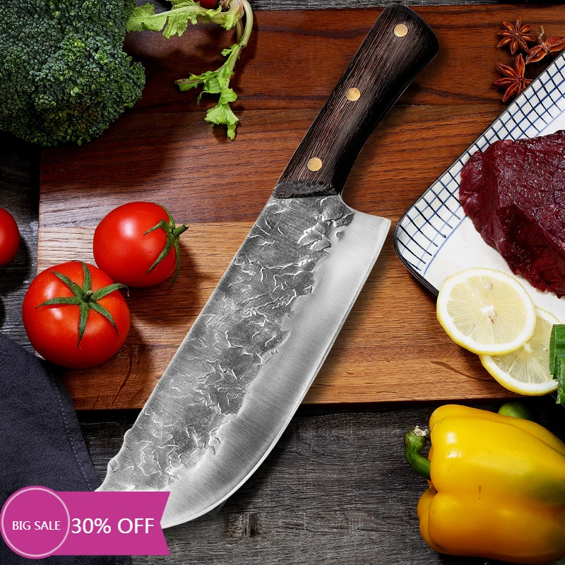 

Нож мясника, кованый китайский шеф-нож ручной работы, кухонные ножи из нержавеющей стали для мяса, пакеты для хранения рыбы и овощей Cleaver, нож...