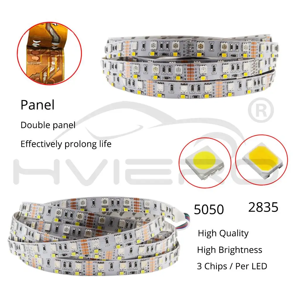 Двухрядная RGBW Светодиодная лента 5050 RGB 2835 белый теплый DC 12V 120LED/m 5m 600Leds