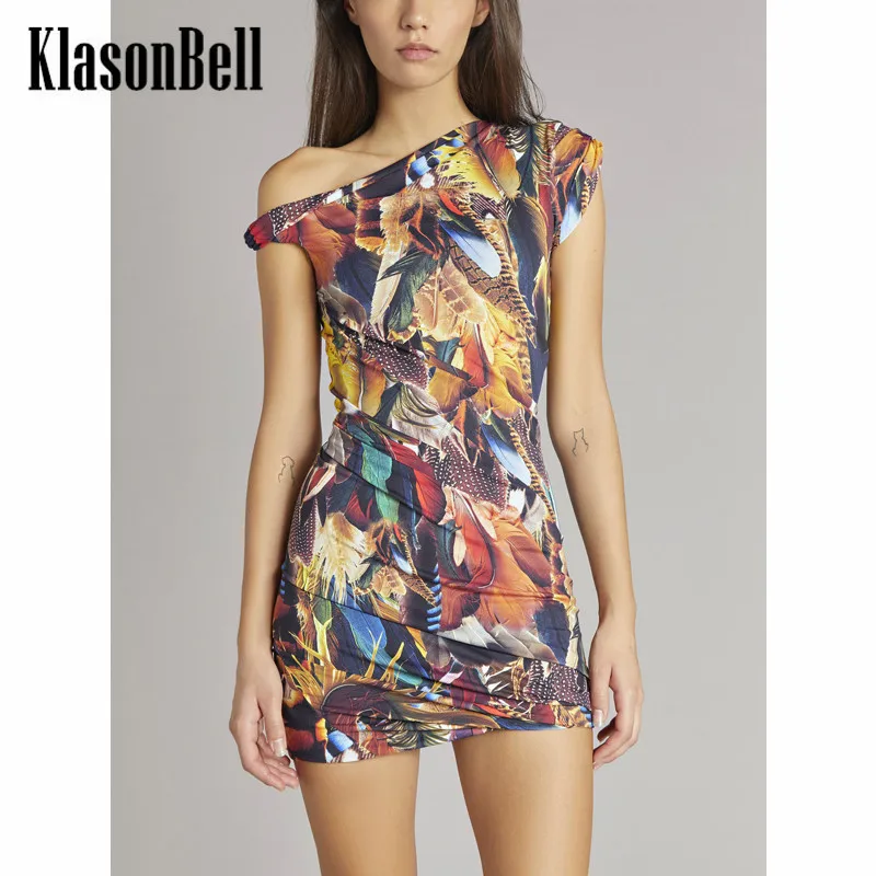 

5.18 KlasonBell Off Shoulder Print Slim Mini Dress Women