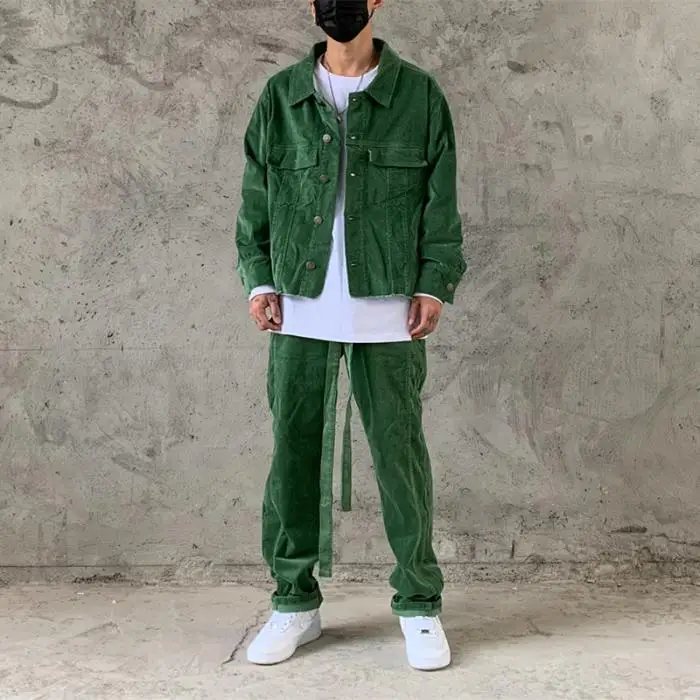 Комплекты из 2 предметов мужские модные вельветовые Ретро однобортные куртки