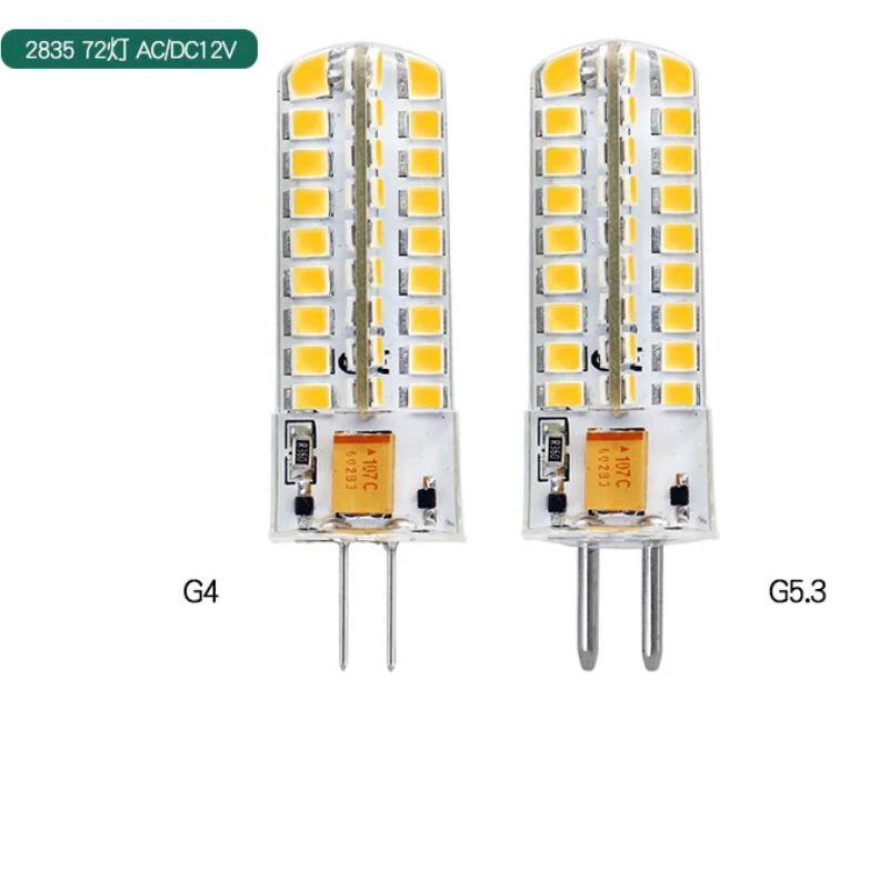 

2pcs AC DC12V G4 G5.3 GY6.35 LED Bulb 72SMD 2835 LED Corn Lamp LED Silicone Crystal Chandelier Bulb Dimmable Whit Warm White