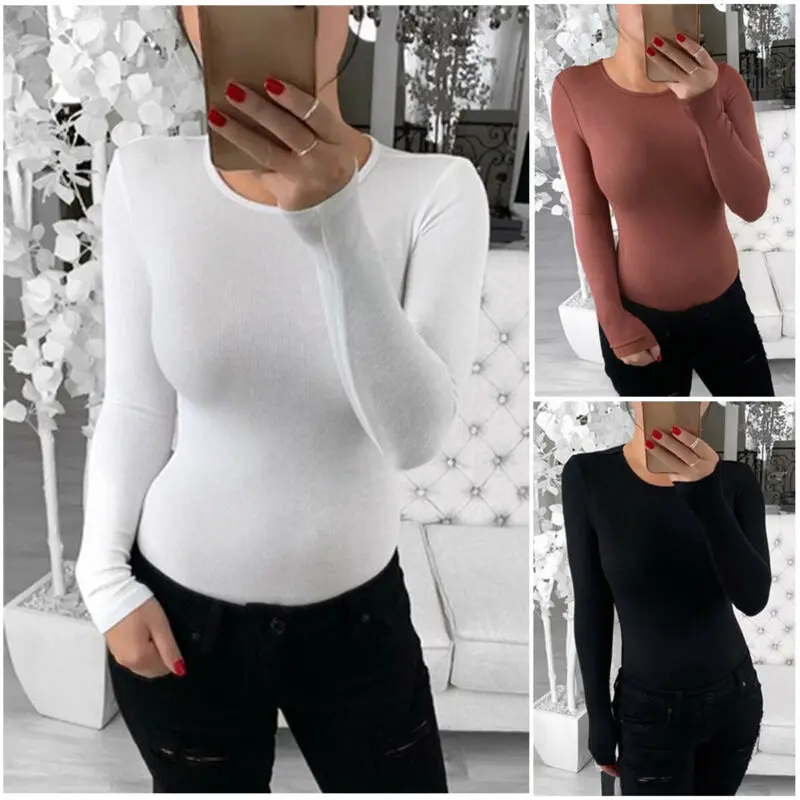 

Women Sexy Bodycon Romper Tops Jumpsuit Bodysuit Stretch Leotard Long Sleeve AU