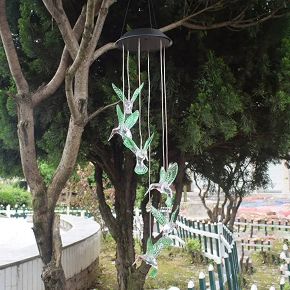 Солнечный ветряной колокольчик светильник с поворотом Колибри солнечный