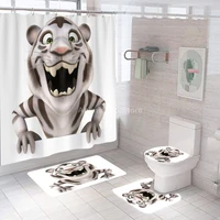 cute cartoon tiger fashion shower curtains bathroom curtain bath set toilet cover mat non slip washroom rug set modern 180x180cm