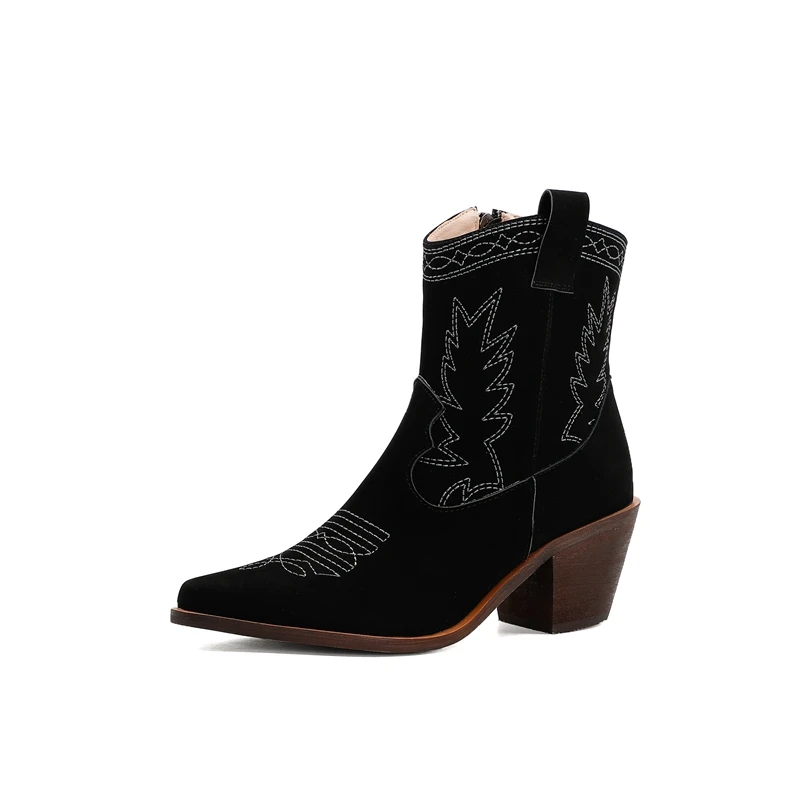 

2020 Hot Genuine Leather Ankle Boots Women Quality Solid Chunky Heels Short Boots Slip On Classic Chelsea boots botas feminina