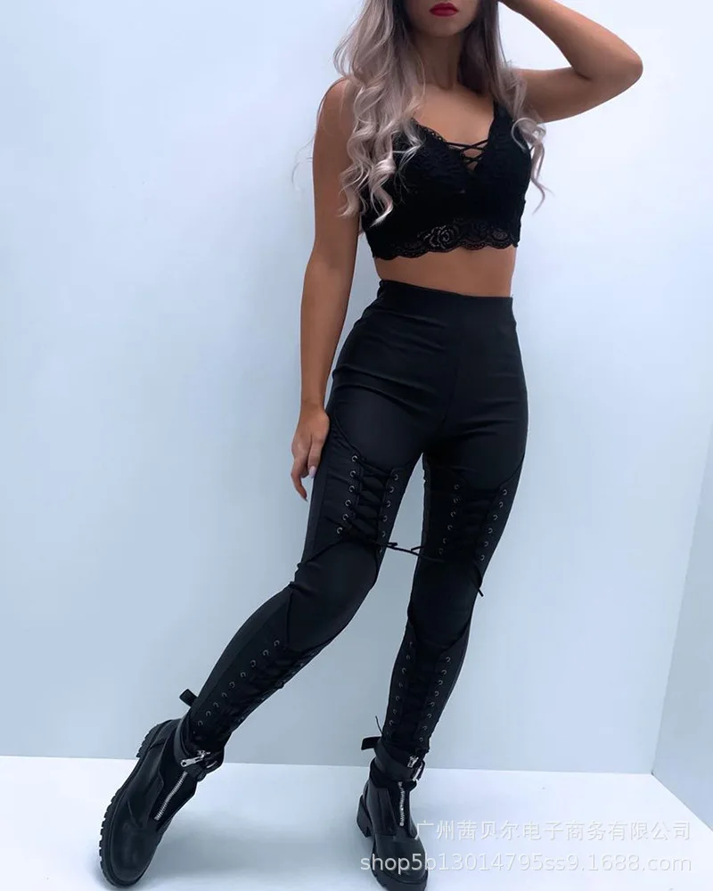 

Fashion 2021 black personality tie trousers