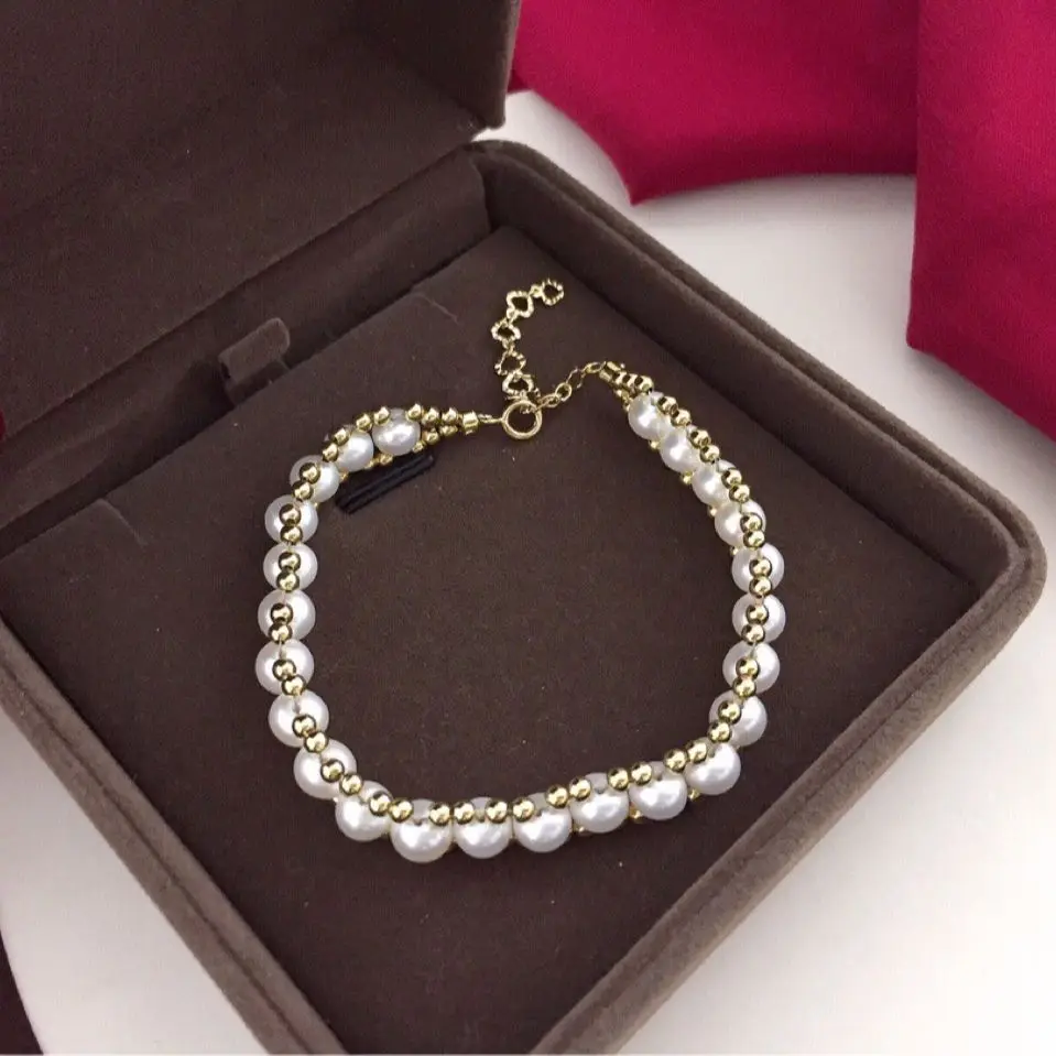 

Real Natural Freshwater Pearl Bracelet Charm Hand Woven 14K Gold Women's Adjustable Bracelet Party Jewelry Gift