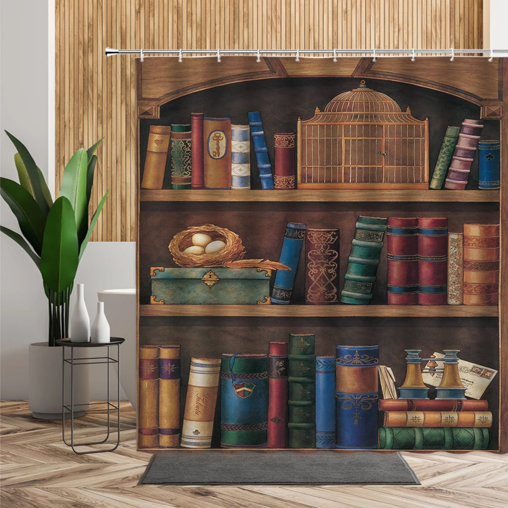 

Коричневая занавеска для душа с рисунком книжной полки, роскошная Европейская ретро-занавеска для ванной комнаты, декор для окна, подвесные тканевые 3D занавески для гостиной, набор s