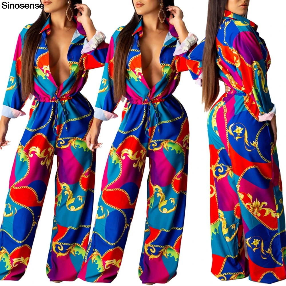 Новый модный Осенний комбинезон 2019 с цепью длинным рукавом однобортные