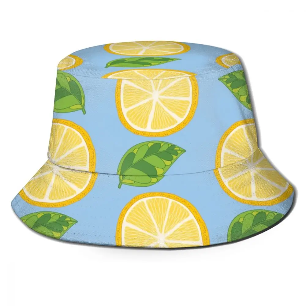 

CINESSD Yellow Lemons Green Leaves Bucket Hat Summer Hats Fisherman Hat Foldable Women Men Sunscreen Shade Caps