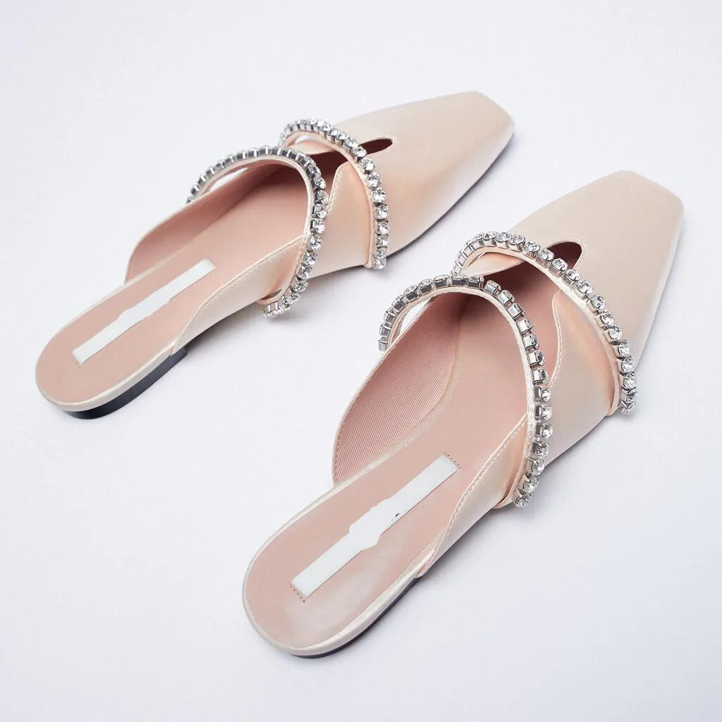 Женские туфли 2021 с квадратным носком, женские блестящие сланцы с блестками, новинка, плоская железная обувь, резиновый шелк, базовая женская...