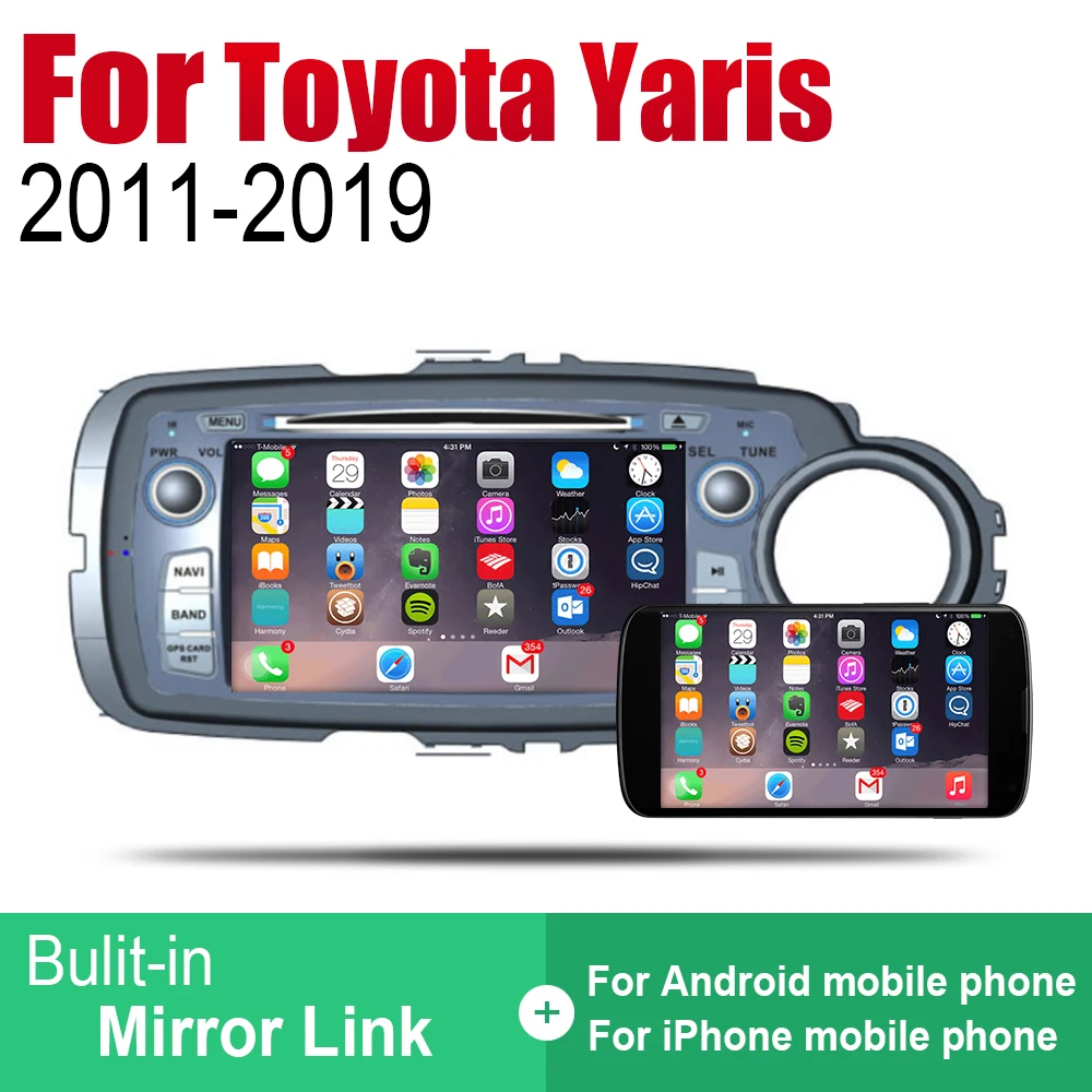 Для Toyota Yaris 2011 2012 2013 2014 2015 2016 2017 2018 2019 Android Авто Радио DVD Автомобильный