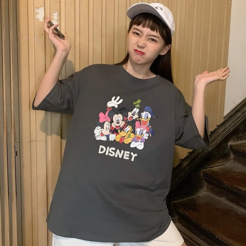 

Disney новые летние Микки Маус женские с буквенным принтом Футболка для мальчиков с короткими рукавами и принтом в Корейском стиле; Свободные ...
