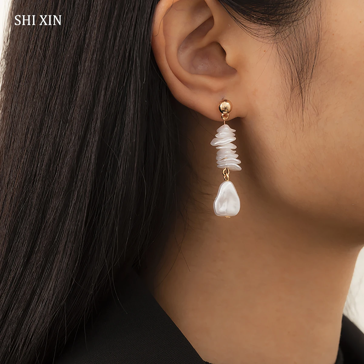 

SHIXIN Elegant Long Pearl Pendant Earrings for Women Fashion Wedding Pearl Hoop Earrings 2021 Jewelry Korean Earrings Girls Gift