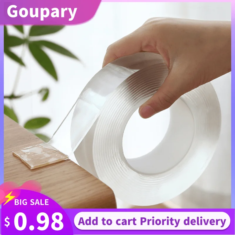 1/2/3/5M Double Sided Tape Nano Tape Reusable Waterproof Wall Sticker Non-marking And Washable Self adhesive Transparent Tapes