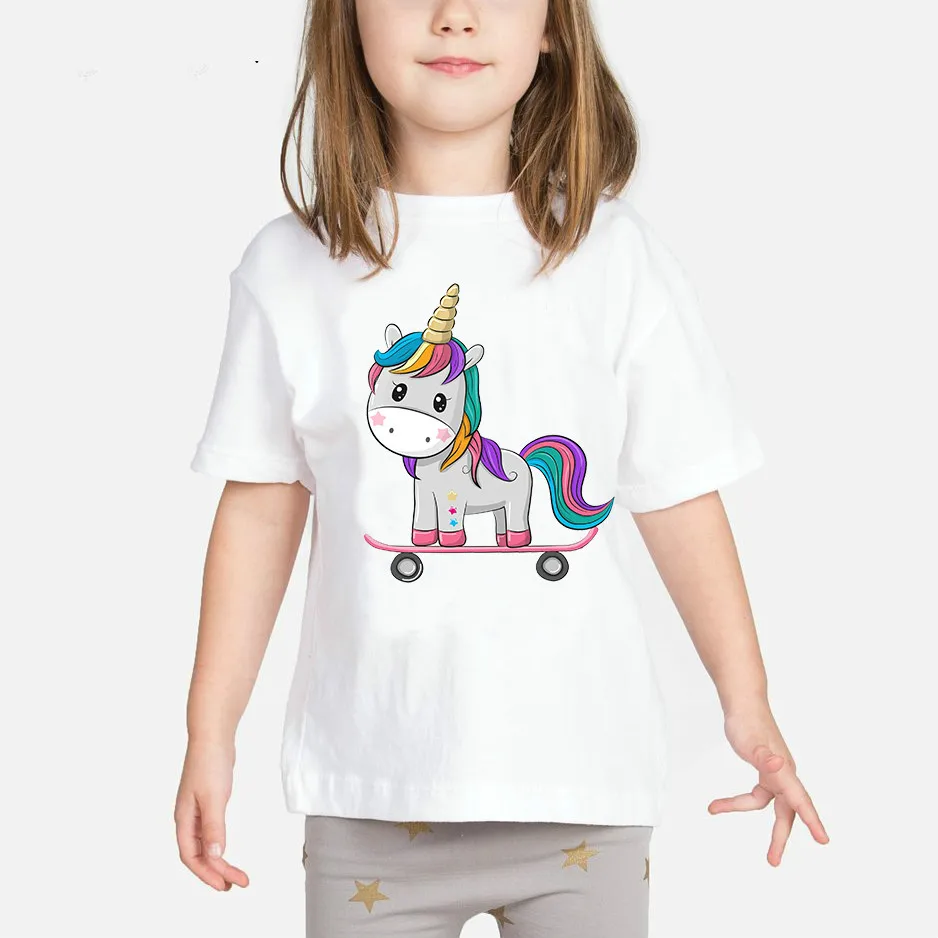 Футболка для маленьких девочек с единорогом Новинка лета 2019 рубашки одежда