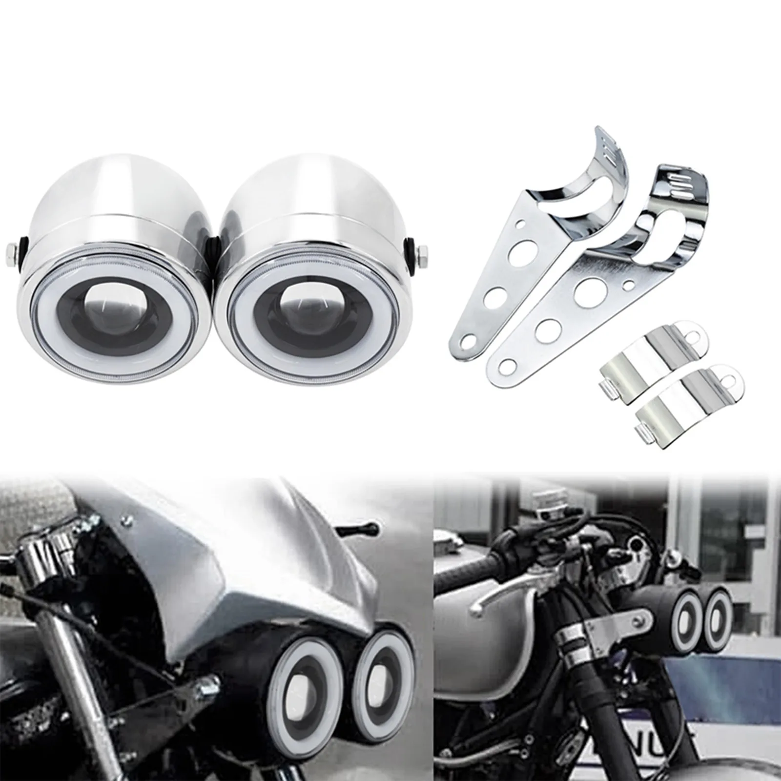 Двойной фонарь для мотоцикла двойной янтарного цвета с крепежным кронштейном