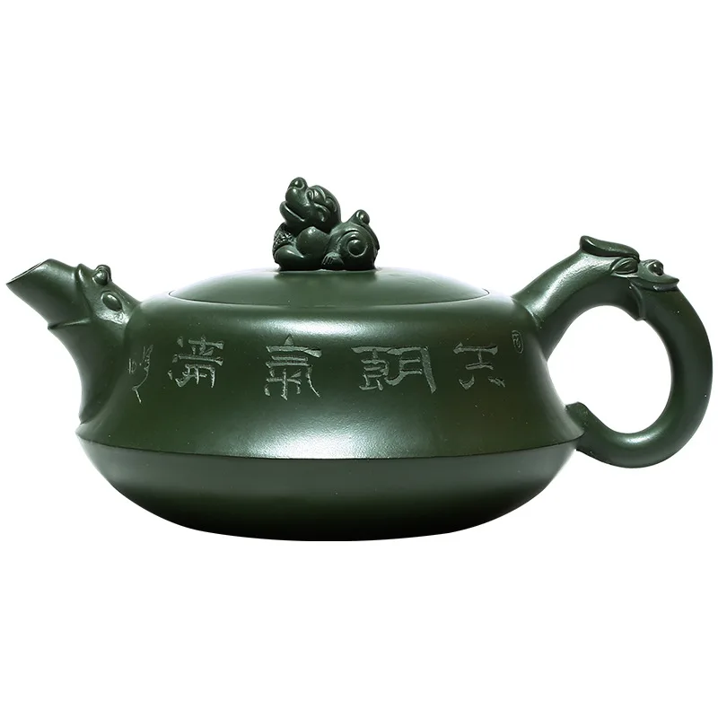 

Yixing raw ore purple clay teapot master handmade Kungfu teapot tea set green clay Longyun daily tea pot